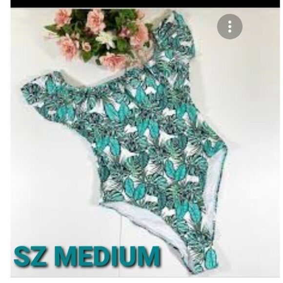 Cabana Del Sol Sz M All A-Flutter 1-piece women's green and white Swimsuit - Picture 2 of 9